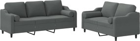 vidaXL Set de canapele cu perne, 2 piese, gri închis, material textil