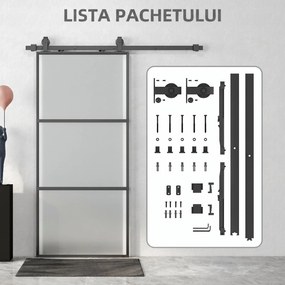 HOMCOM Ușă Glisantă Exterioară pentru Perete 91.4x203.2cm In Sticlă Mată Per Bucătărie | Aosom Romania