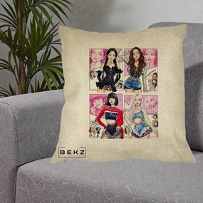 Perna Personalizata K-pop BLACKPINK Fanart Manga Benzi Desenate 4 Membre, 40x40 cm, Crem, Husa Detasabila, Perna Inclusa, BEKZ®