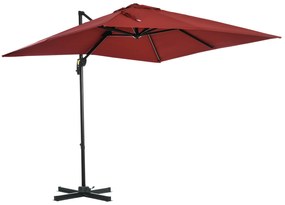 Outsunny Umbrelă de Grădină cu Manivelă de Mână cu Unghi Reglabil pe 5 Niveluri și Rotație la 360°, 245x245x248 cm, Roșu