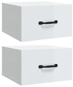812865 vidaXL Noptiere de perete, 2 buc., alb extralucios, 35x35x20 cm