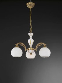 Candelabru cu 3 brate clasic design italian din alama, sticla si lemn 8605 RA-L. 8605/3