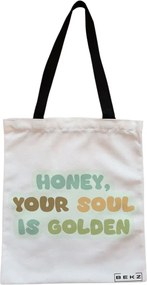 Sacosa de Panza pentru Cumparaturi, Geanta Tote, model Golden Soul, Cu fermoar, 38x34.5 cm, Alba, BEKZ®