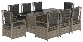 3262929 vidaXL Set mobilier grădină cu perne, 9 piese, gri, poliratan