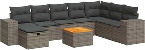 vidaXL Set canapele de grădină, 9 piese, cu perne, gri, poliratan
