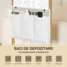 HOMCOM Măsuță de Sufragerie în Formă de C cu Efect de Marmură și Porturi USB, Albă | Aosom Romania