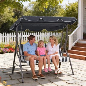 Outsunny Balansoar de grădină 3 locuri Copertină impermeabilă Înclinare reglabilă Perne Șezut Spătar gri, alb cu dungi | Aosom Romania