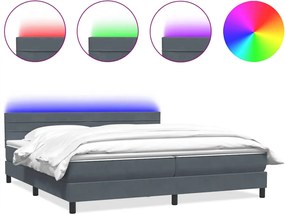 vidaXL Pat cu arcuri cu saltea și LED, gri închis, 180x210 cm, catifea