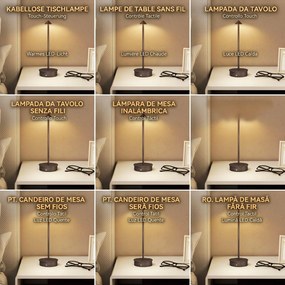 HOMCOM Lampă de Masă Reîncărcabilă cu USB, Lampă Fără Fir cu Temperatura Culorii Reglabilă 3000K/4500K/6500K, Control Touch, Autonomie 4-8 Ore, Cafea | Aosom Romania