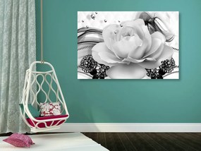 Tablou trandafir de lux cu abstracție în design alb-negru