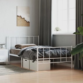 352541 vidaXL Cadru de pat metalic cu tăblie de cap/picioare, alb, 100x190 cm