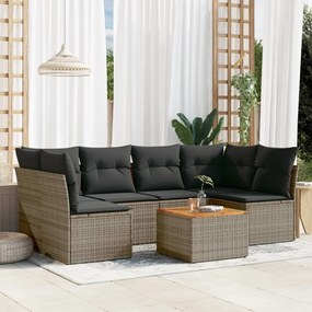 vidaXL Set canapele de grădină, 7 piese, cu perne, gri, poliratan