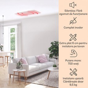 Klarstein Wondersky, Încălzitor infraroșu de tavan, 700 W, 120 x 60 x 6,5 cm (L x Î x l), IP44