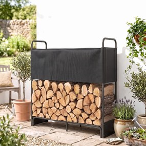 Outsunny Suport pentru Lemne de Foc pentru Interior și Exterior, Oțel Galvanizat cu Husă Oxford, 132x38x118 cm, Negru | Aosom Romania