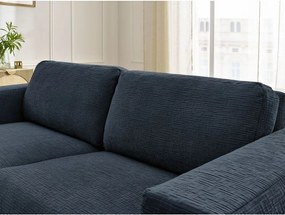 Canapea albastru-închis pentru dormitul zilnic/extensibilă cu tapițerie din chenille 220 cm Hugo – Bobochic Paris