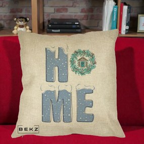 Perna Decorativa HOME Iarna cu Coroana, 40x40 cm, Crem, Husa Detasabila, Perna Inclusa, BEKZ®