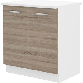 Dulap inferior de bucătărie Domton 80 D 2F ZB (Alb + Stejar sonoma truflă). 1033021