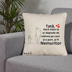 Cadou pentru Tata - Perna Personalizata Tata Nemuritor Joaca cu Mingea, 40x40 cm, Bej Canapea, Husa Detasabila, Perna Inclusa, BEKZ®