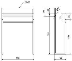 SAPHO Ska308 Ska suport pentru prosoape 55 x 80 x20 cm, negru mat/stejar