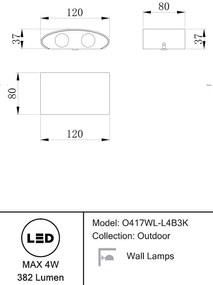 Aplica de perete exterior cu iluminat arhitectural IP54 LED Strato negru