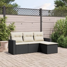 3251203 vidaXL Set mobilier de grădină cu perne, 4 piese, negru, poliratan