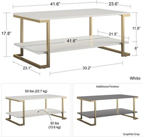 Măsuță de cafea CosmoLiving by Cosmopolitan Camila, 106 x 45 cm, alb - auriu