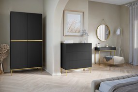 Dulap Nicole 100 cm dormitor cu două sertare - negru mat / picioare aurii