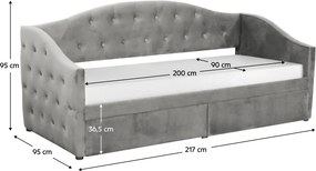 Pat cu spaţiu de depozitare, 90x200, ţesătură Velvet gri, ZASKA