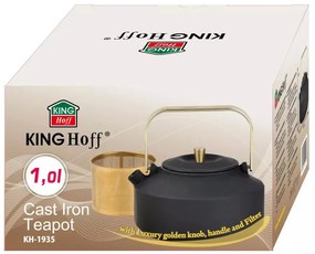 Ceainic din fonta cu infuzor Kinghoff KH 1935, 1 l, Interior emailat, Inductie, Negru