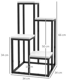 Outsunny Raft pentru plante raft pentru flori din metal și lemn, 4 nivele de înălțimi diferite, stil industrial, 34 x 34 x 66 cm | Aosom Romania