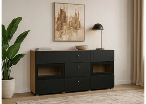 Comodă Baros 26 132 cm - stejar artizanal / negru mat