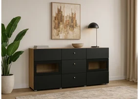 Comodă Baros 26 132 cm - stejar artizanal / negru mat