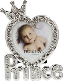 Ramă Foto Prince AZAY cu Coroană și Cristale, 5x5 cm, Ramă Foto Bebeluși, Cadou Botez / Nou-Născut, Cutie Cadou Inclusă