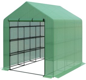 Outsunny Solar de grădină cu rafturi, husă PE rezistentă UV, ușă rulantă cu fermoar, cadru oțel, 190x120x190 cm, verde | Aosom Romania