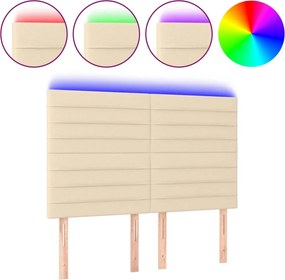 vidaXL Tăblie de pat cu LED, crem, 144x5x118/128 cm, textil