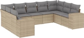 vidaXL Set canapele de grădină, 9 piese, cu perne, bej, poliratan