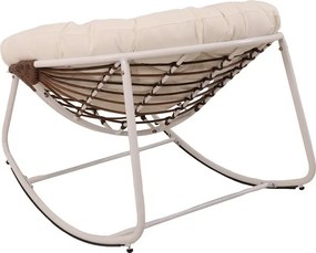 Scaun Balansoar tip Ou, Șezlong din ratan PE, cadru metalic, pernă căptușită, pentru exterior si interior, Bej