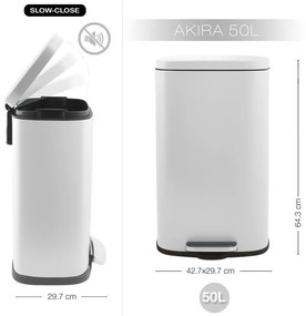 Coș de gunoi alb mat cu pedală din oțel 50 l Akira – Spirella