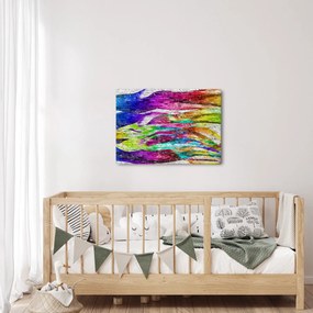 Tablou - Zid de cărămidă cu flăcări colorate (70x50 cm)