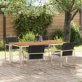 vidaXL Set de dining pentru grădină - 5 piese din lemn de acacia și oțel inoxidabil