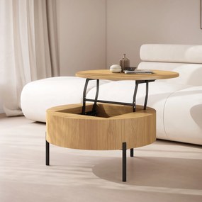 Mazzoni FRIDA Stejar Natural – MĂSUȚĂ DE CAFEA MODERNĂ CU BLAT RABATABIL ȘI SPAȚIU DE DEPOZITARE