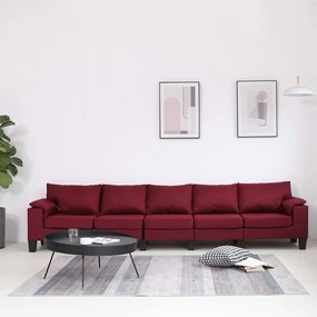 287108 vidaXL Canapea cu 5 locuri, roșu vin, material textil