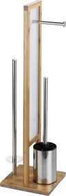 Perie WC cu suport hartie igienica RIVALTA, 3in1, Bambus, 70x23x18 cm, WENKO
