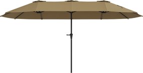 Outsunny Umbrelă Dublă 4x2,2 m Umbrelă Terasă Exterioară cu Manivelă Manuală Impermeabilă și Protecție UV30+ Cafeniu | Aosom Romania