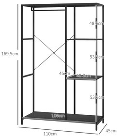 HOMCOM Suport pentru Haine cu Spațiu de Depozitare Pantofi și Balustradă, Suport 2-în-1 pentru Hol, 110x45x169.5 cm, Negru | Aosom Romania