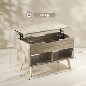 HOMCOM Masă de cafea rabatabilă, masă pentru living cu compartiment ascuns și rafturi deschise, 75 x 40 x 58 cm, lemn natural | Aosom Romania