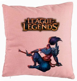 Perna Decorativa cu League of Legends, 40x40 cm, Roz, Husa Detasabila, Burduf