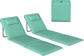 Outsunny Set de 2 Covorașe de Plajă Pliabile cu Spătar Reglabil Tetieră Căptușită 146x50x2 cm Verde | Aosom Romania