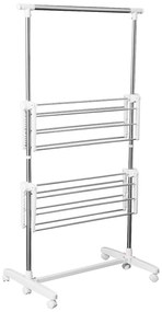 Suport de rufe HOMCOM, extensibil, cu 3 niveluri, cu brațe pliabile, roti, uscător de rufe pentru interior și exterior, Alb, 83-136,5 x 45,5 x 154 cm | Aosom Romania