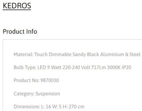 Pendul LED cu spot directionabil stil minimalist KEDROS negru